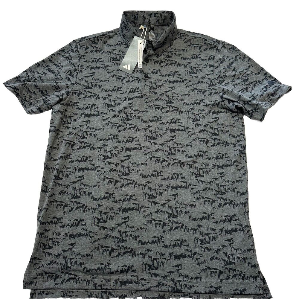 ADIDAS MEN'S GO-TO PRT POLO SHIRT SHORT SLEEVE GRAY/BLK SIZE: Small  NWT Golf